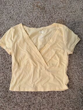 SO Pale Yellow Wrap-Front Crop Top